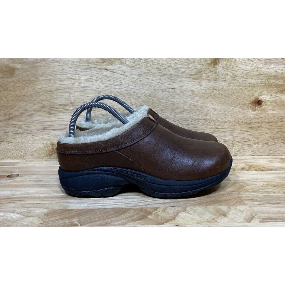 Merrell Primo Chill Slide Brown Faux Fur Lined Mules Shoes Women Sz 7.5 J63198